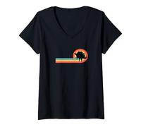 Donna Stegosaurus - Museo Dinosauro Dinosauro retrò Anni '70 al Tramonto Maglietta con Collo a V