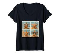 Donna Stella marina fresca con occhiali da sole spiaggia animali marini estate Maglietta con Collo a V