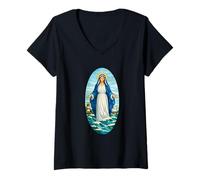 Donna Stella Maris Nostra Signora Stella del Mare Maria Latino Design Maglietta con Collo a V