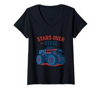 Donna Stelle sopra Sapparell Monster Truck Design Maglietta con Collo a V