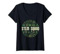 Donna STEM Squad - Scienza, Tech, Ingegneria e Matematica Maglietta con Collo a V