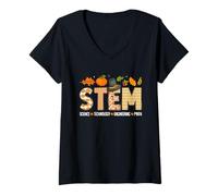 Donna STEM Teacher Thanksgiving Grateful Educator Science Class Maglietta con Collo a V