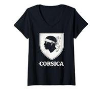 Donna Stemma Corsica Testa di Moro Corsican Pride Shield Design Maglietta con Collo a V
