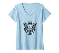 Donna Stemma E Pluribus Unum US Aquila Maglietta con Collo a V