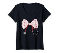 Donna Stetoscopio da Infermiera, per Donne | Bow, Coquette & Nursing Maglietta con Collo a V