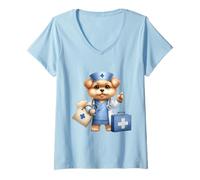 Donna Stetoscopio Medico per Cuccioli, Infermiere, Medico, Canino Maglietta con Collo a V