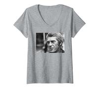 Donna Steve McQueen Il Grande Attore di Fuga 1969 Maglietta con Collo a V