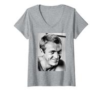 Donna Steve McQueen King Of Cool Di Julian Wasser Maglietta con Collo a V