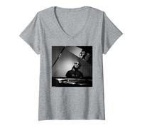 Donna Stevie Wonder al Piano di Michael Grecco Maglietta con Collo a V