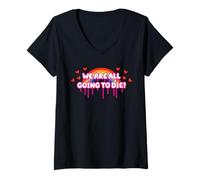 Donna Stiamo tutti per morire Kawaii Creepy Cute Rainbow & Hearts Maglietta con Collo a V