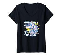 Donna Stile Anime Giapponese Lucky Fish Art Kawaii Maglietta con Collo a V