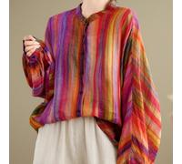 Donna Stile Etnico Arcobaleno a Righe Maniche Pipistrello Maglia Camicia Larga