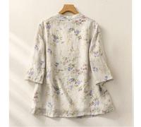 Donna Stile Etnico Camicia Blusa Top Floreali Retrò Bottone Casual Elegante Soft