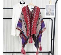 Donna Stile Etnico Mantello Maglia Poncho Scialle Scollo A V Nappa Arcobaleno