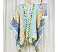 Donna Stile Etnico Mantello Maglia Poncho Scialle Scollo A V Nappa Arcobaleno