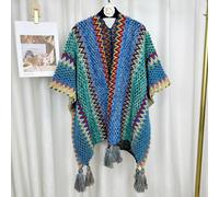 Donna Stile Etnico Mantello Maglia Poncho Scialle Scollo A V Nappa Arcobaleno