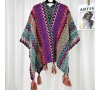 Donna Stile Etnico Mantello Maglia Poncho Scialle Scollo A V Nappa Arcobaleno