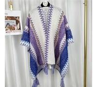 Donna Stile Etnico Mantello Maglia Poncho Scialle Scollo A V Nappa Arcobaleno