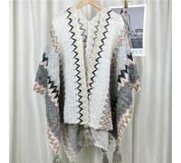 Donna Stile Etnico Mantello Maglia Poncho Scialle Scollo A V Nappa Arcobaleno