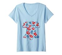 Donna Stile hawaiano Hibiscus Philadelphia Liberty Bell City Art Maglietta con Collo a V