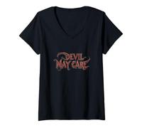 Donna Stile impenitente con questa dichiarazione Devil May Care Maglietta con Collo a V