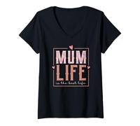 Donna Stile retrò Love Mum Life Is The Best Life for My Best Mum Maglietta con Collo a V