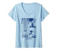 Donna Stile urbano estetico giapponese Retro Art Vibes Tokyo Fashion Maglietta con Collo a V