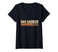 Donna Stile Vintage Anni '70 di Sag Harbor New York Maglietta con Collo a V