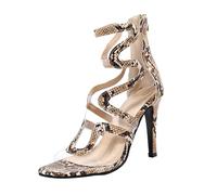 Donna Stiletto cinturino alla caviglia tacchi alti tacchi a spillo, pelle di serpente tacchi alti, Open Square Toe Strappy Pumps, Sexy Comfort Back Zip Dress Shoes Sandali, Fashion Party Shoes