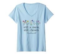 Donna Still a Mess Still Chosen God Bible Verse 1 Corinthians 1:27 Maglietta con Collo a V