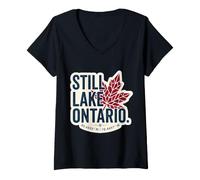 Donna Still Lake Ontario Coordinate Vintage Maple Leaf Canada Maglietta con Collo a V