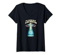 Donna Still Waiting for My Alien Abduction UFO Funny Sci-Fi Maglietta con Collo a V