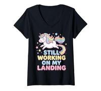 Donna Still Working On My Landing Design Unicorno Maglietta con Collo a V