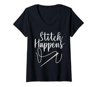Donna Stitch Happens Satire - Citazione per sarte Maglietta con Collo a V