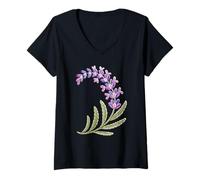 Donna Stitches Embroidery Art Lavanda Fiori Maglietta con Collo a V