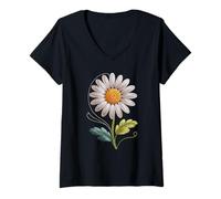 Donna Stitches Embroidery Margherita Fiore Giardinaggio Margherite Maglietta con Collo a V