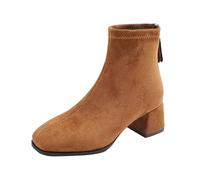Donna Stivaletti Corti Alla Moda Pelle Scamosciata Stivali Da Cowboy Autunno Inverno Bottini Radice Quadrata Punta Stivaletto Con Cerniera Dietro Scarpe Vintage Corti Camoscio Stivali Casual Outdoor
