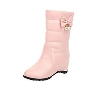 Donna Stivaletti In Pelle Con Zeppa Interna Stivali Invernali Calde Da Preppy Stivale Con Fiocco Laterale Slip-On Stivaletto Da Neve Antiscivolo Scarponcini Impermeabili Tronchetti Per Viaggi Outdoor