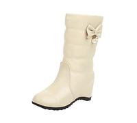 Donna Stivaletti In Pelle Con Zeppa Interna Stivali Invernali Calde Da Preppy Stivale Con Fiocco Laterale Slip-On Stivaletto Da Neve Antiscivolo Scarponcini Impermeabili Tronchetti Per Viaggi Outdoor