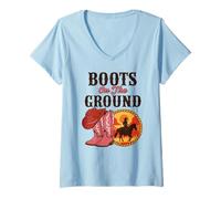 Donna Stivali A Terra Western Cowgirl Rodeo Equitazione Maglietta con Collo a V