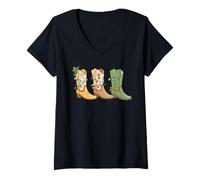 Donna Stivali da Cowgirl di Natale Western Country Donna Howdy Xmas Maglietta con Collo a V