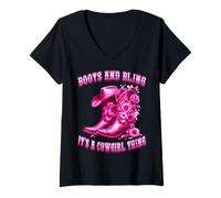 Donna Stivali E Bling Cowgirl Style per Donne E TIFATTI del Western Maglietta con Collo a V