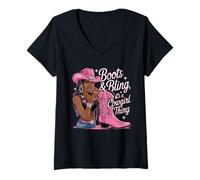 Donna Stivali e Bling è Cowgirl Thing, Black History Month Pride Maglietta con Collo a V