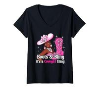 Donna Stivali e Bling è Cowgirl Thing, Black History Month Pride Maglietta con Collo a V