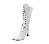 Donna Stivali Moda Sexy Casual Elegante Invernali con Tacco Alti sopra Il Ginocchio Tacchi con Tacco Alto Moda Scarpe a Punta in Pizzo con Zip Laterale Stivali a Tubo Medio (43,Bianca)