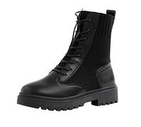 Donna Stivali Primaverili Estivi Biker Motociclista Traforati Primaverili Stivaletti da Donna alla Autunno e Inverno Suola Spessa Tacco Basso Antiscivolo Punta in Tessuto Stringato Black, 39