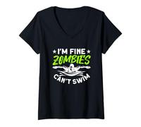 Donna STO Bene, Gli Zombie Non Sanno Nuotare Maglietta con Collo a V