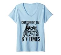 Donna STO controllando la mia Lista 67 Volte Divertente Babbo Natale Meme Maglietta con Collo a V