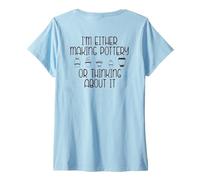 Donna STO O Facendo LA Ceramica O PENSANDO A Ci Meme sul Retro Maglietta con Collo a V