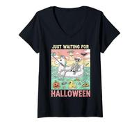 Donna STO Solo aspettando Halloween Fun Skeleton Selfie Summer Spooky Maglietta con Collo a V